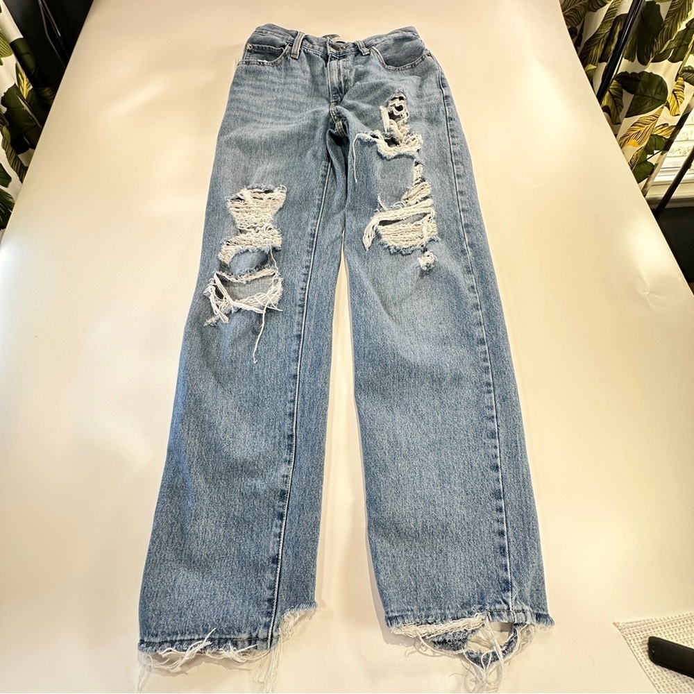 Levi’s 94 Baggy Distressed Jeans High Rise Raw Hem W26 - Picture 2 of 11